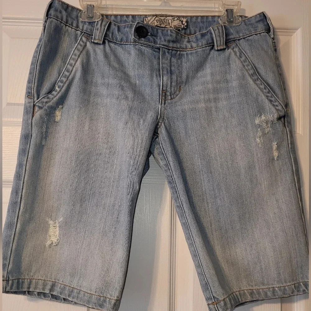 FOSSIL 2006 Jorts Jean Shorts‎ Size 8 Light Blue Wash Distressing Y2K